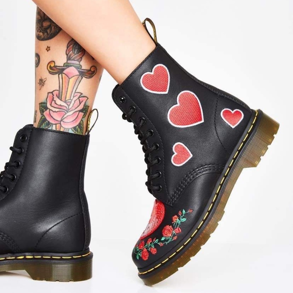 Dr. Martens 1460 Pascal Sequin Hearts Boots - Picture 3 of 12